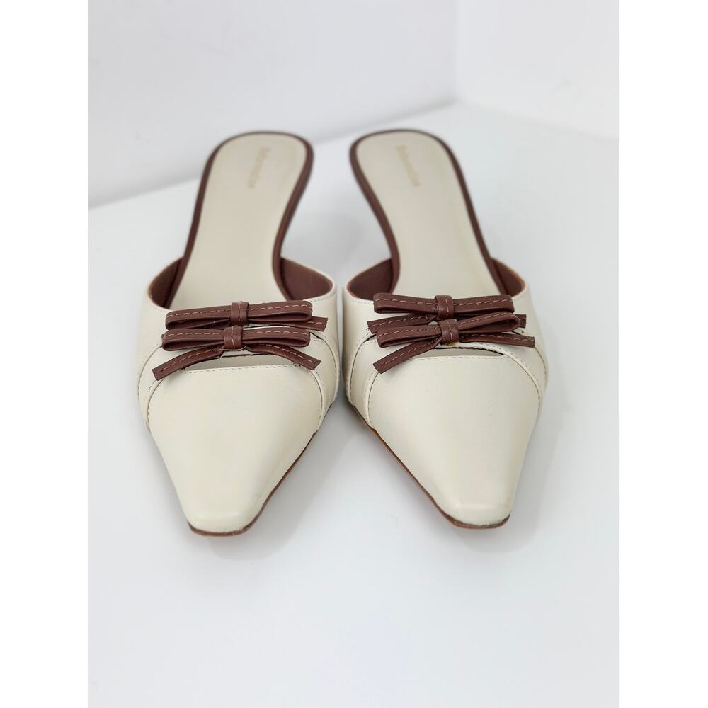 Reformation Nelson Heeled Mule Cream Leather Pointed Toe Kitten Heel US 8 - Picture 13 of 16